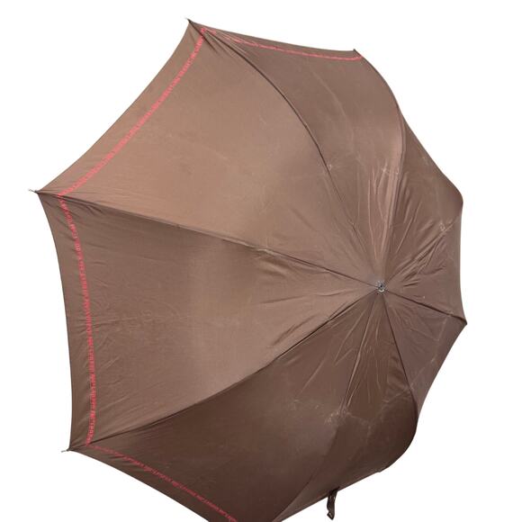 Vintage Brown London Fog Automatic Umbrella With Curved Faux? Leather Handle - Picture 2 of 6